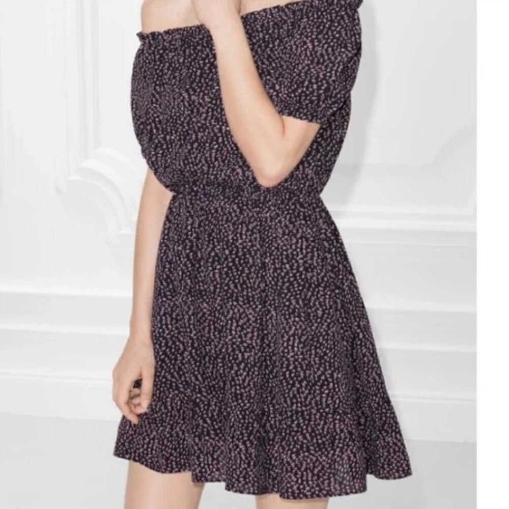 & OTHER STORIES Black Pink Off The Shoulder Stretch Waist Lightweight Dress 4